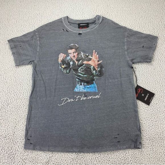 Forever 21 x Elvis Presley Grey Distressed Short Sleeve Limited Edition Size: S - Picture 1 of 14
